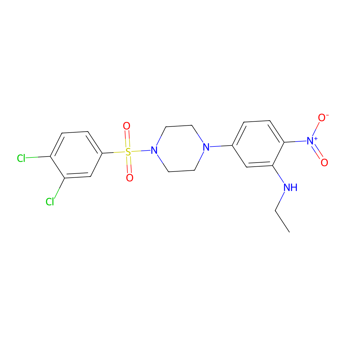 5-[4-(3,4-dichlorophenyl)sulfonylpiperazin-1-yl]-N-ethyl-2-nitroaniline molecular structure, CAS 672934-87-1