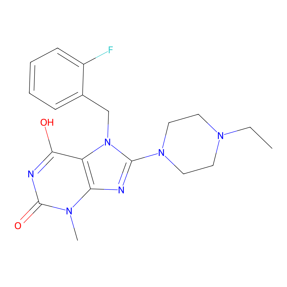 8-(4-Ethylpiperazin-1-yl)-7-[(2-fluorophenyl)methyl]-3-methylpurine-2,6-dione molecular structure, CAS 672934-89-3