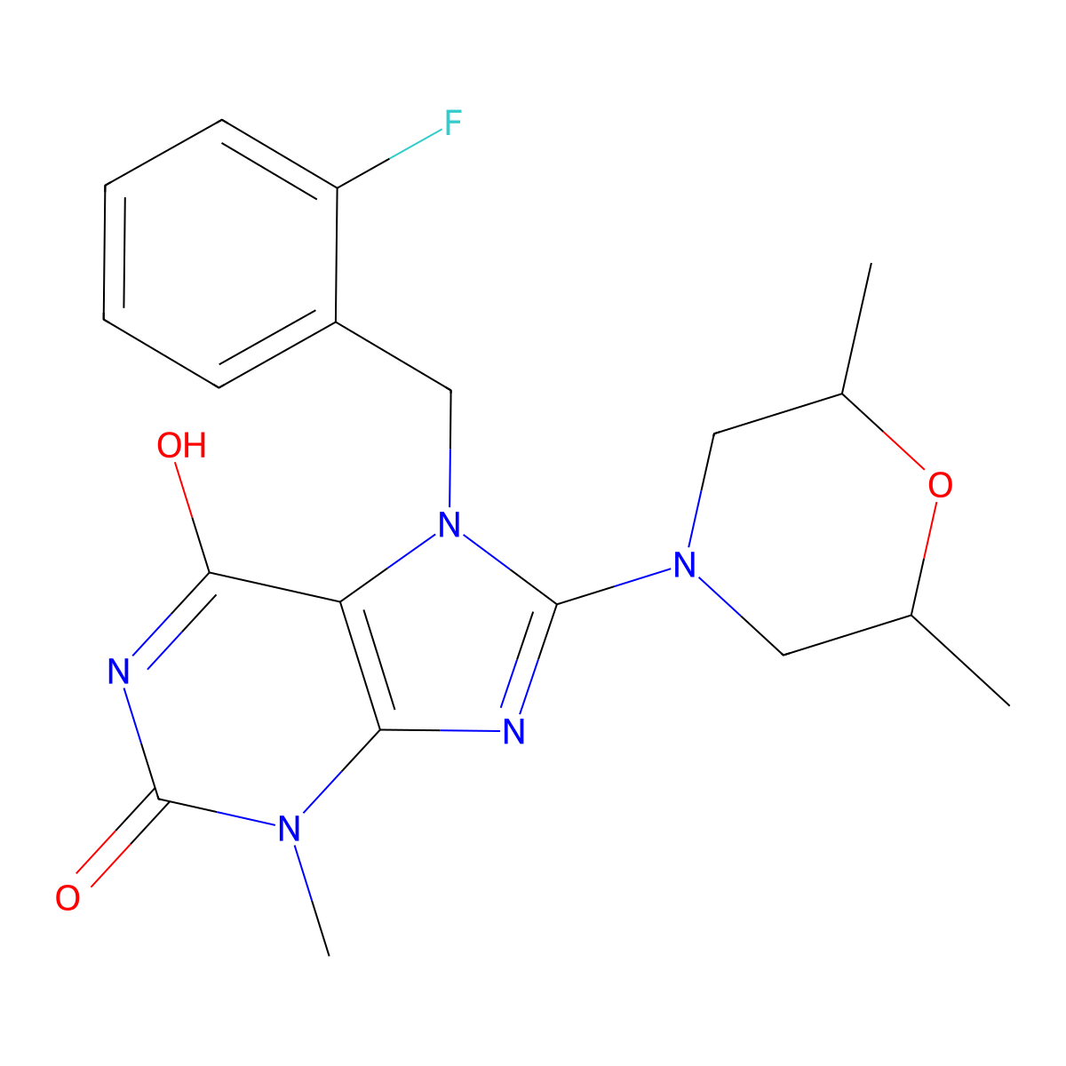 8-(2,6-Dimethyl-morpholin-4-yl)-7-(2-fluoro-benzyl)-3-methyl-3,7-dihydro-purine-2,6-dione molecular structure, CAS 672934-94-0