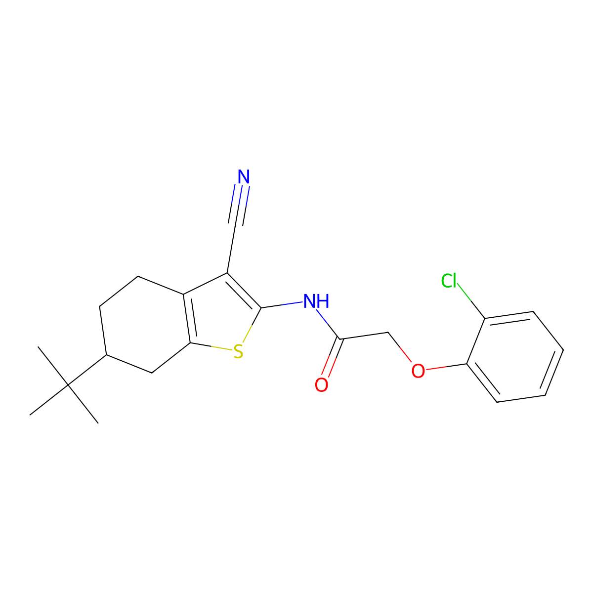 N-(6-tert-butyl-3-cyano-4,5,6,7-tetrahydro-1-benzothiophen-2-yl)-2-(2-chlorophenoxy)acetamide molecular structure, CAS 672935-25-0