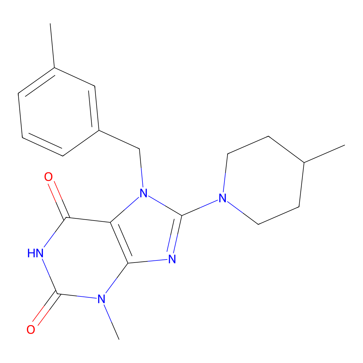 3-Methyl-7-[(3-methylphenyl)methyl]-8-(4-methylpiperidin-1-yl)purine-2,6-dione molecular structure, CAS 672935-44-3