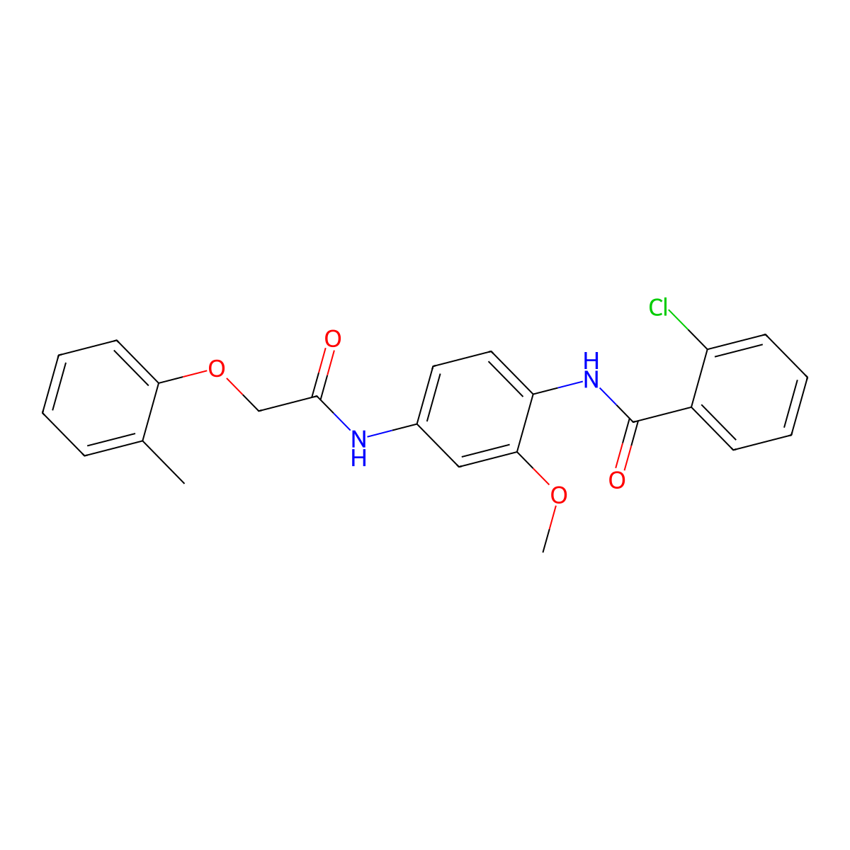 2-chloro-N-[2-methoxy-4-[[2-(2-methylphenoxy)acetyl]amino]phenyl]benzamide molecular structure, CAS 672935-97-6