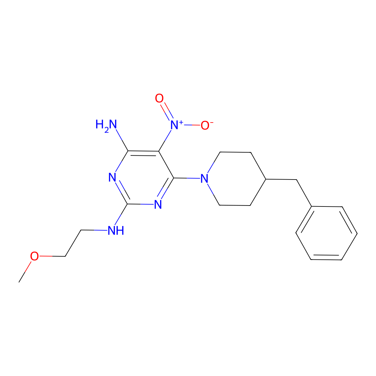6-(4-benzylpiperidin-1-yl)-N~2~-(2-methoxyethyl)-5-nitropyrimidine-2,4-diamine molecular structure, CAS 672936-20-8