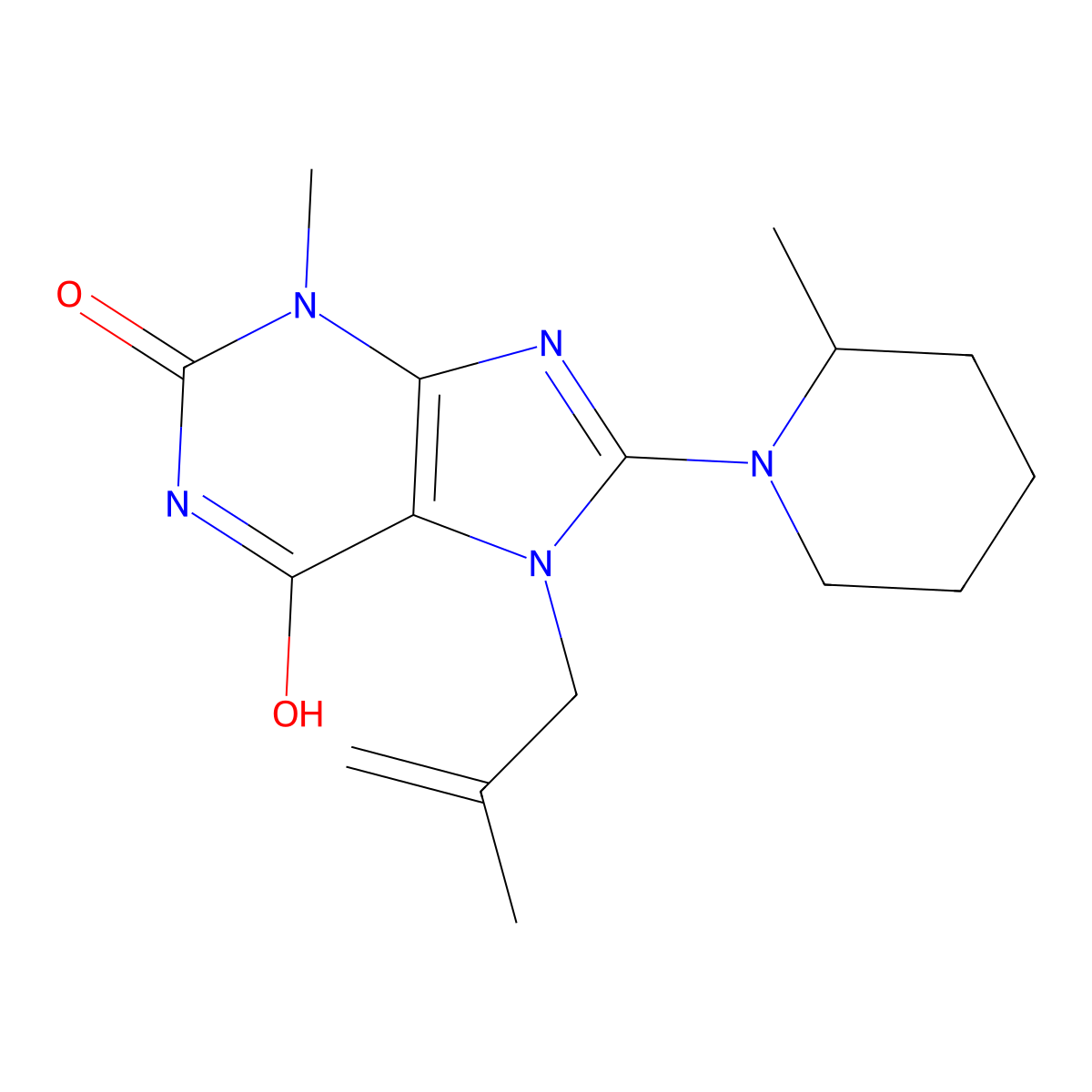 3-methyl-7-(2-methylallyl)-8-(2-methylpiperidin-1-yl)-1H-purine-2,6(3H,7H)-dione molecular structure, CAS 672942-73-3