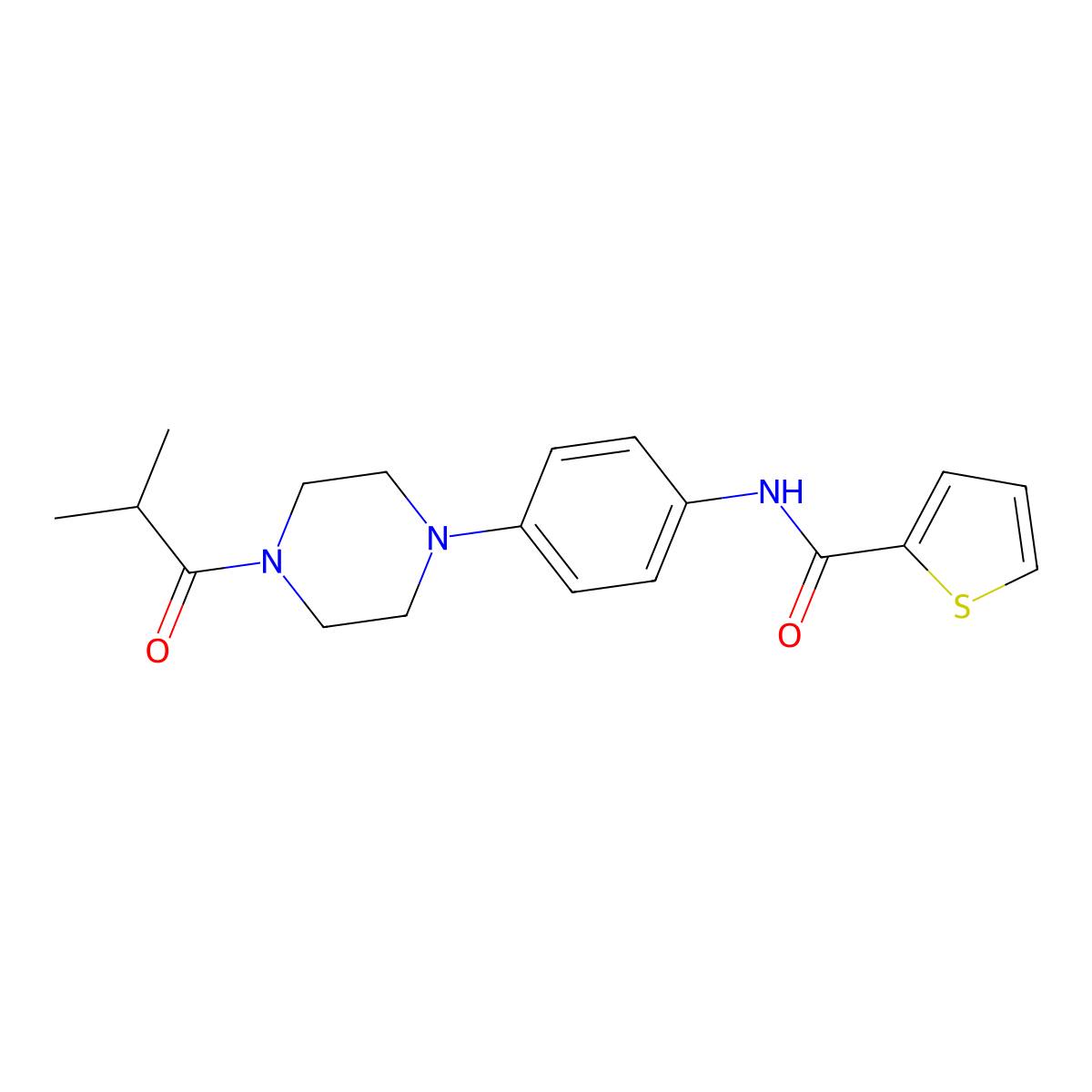 N-[4-[4-(2-methylpropanoyl)piperazin-1-yl]phenyl]thiophene-2-carboxamide molecular structure, CAS 672943-15-6