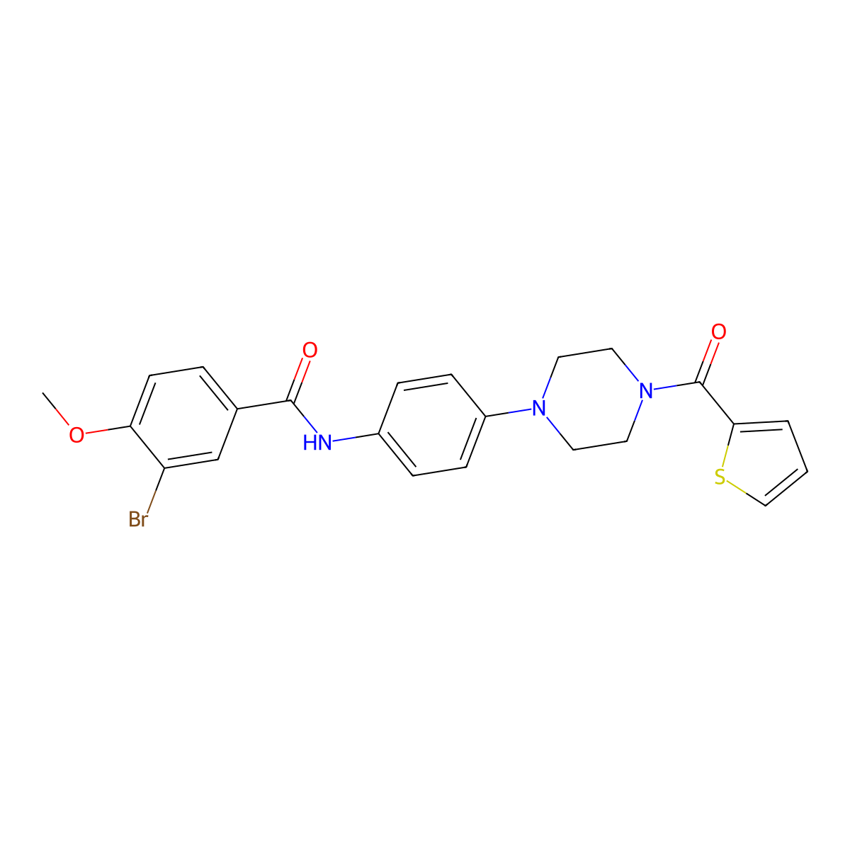 3-bromo-4-methoxy-N-[4-[4-(thiophene-2-carbonyl)piperazin-1-yl]phenyl]benzamide molecular structure, CAS 672943-28-1