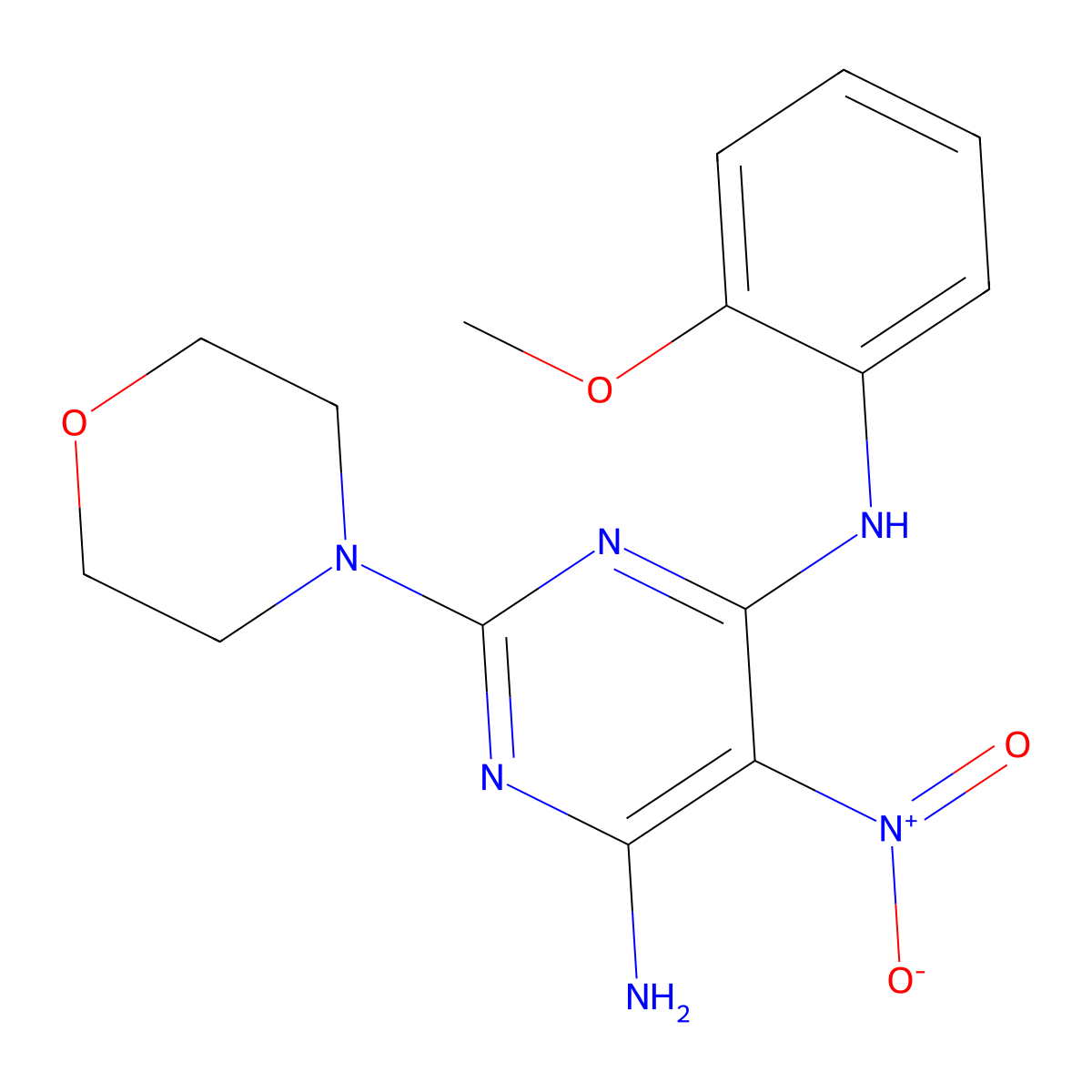 N4-(2-methoxyphenyl)-2-morpholino-5-nitropyrimidine-4,6-diamine molecular structure, CAS 672944-29-5