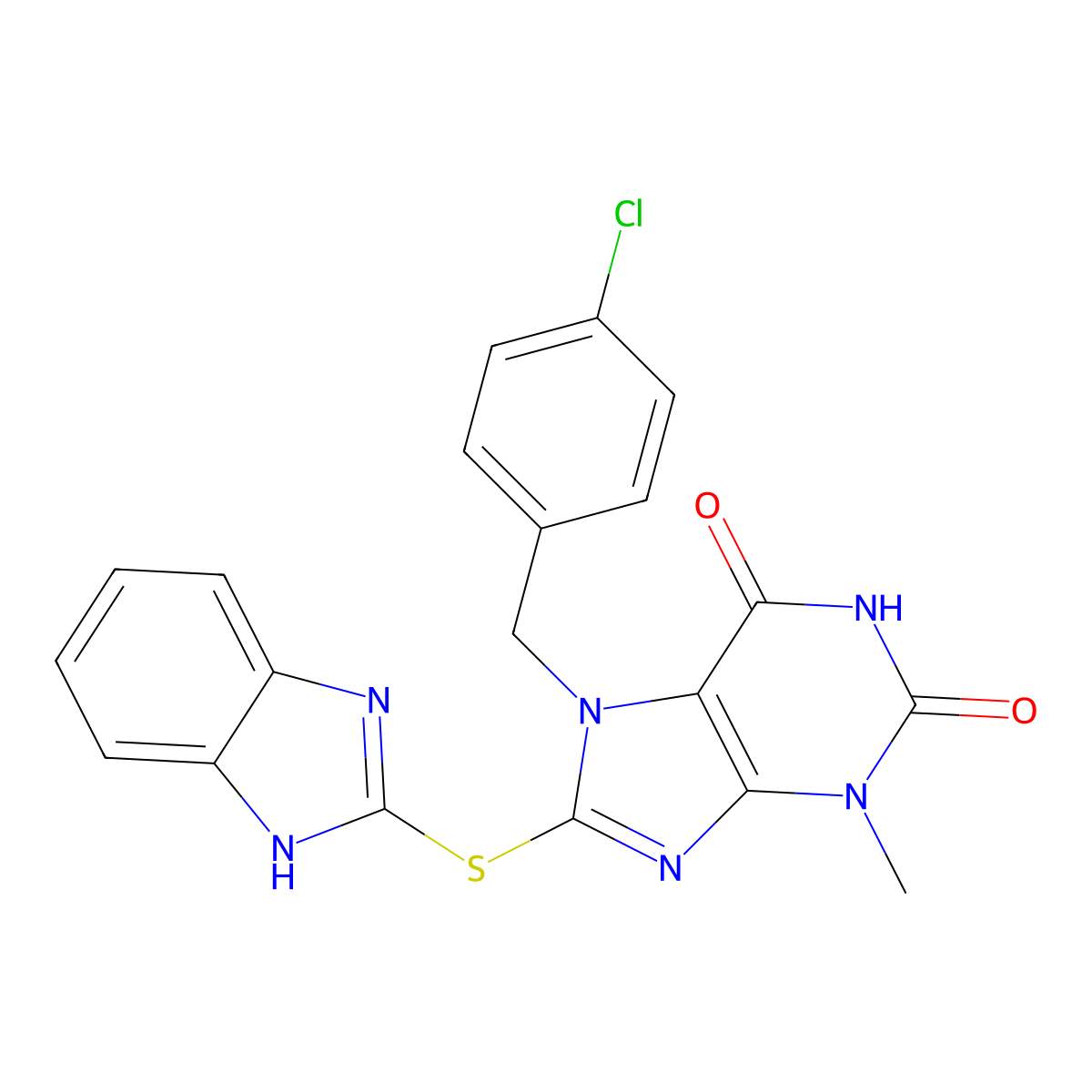 8-(1H-benzimidazol-2-ylsulfanyl)-7-[(4-chlorophenyl)methyl]-3-methylpurine-2,6-dione molecular structure, CAS 672944-44-4