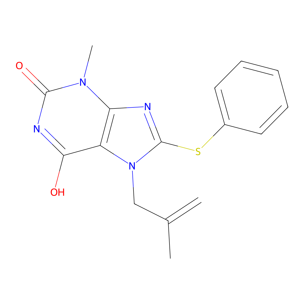 3-Methyl-7-(2-methylprop-2-enyl)-8-phenylsulfanylpurine-2,6-dione molecular structure, CAS 672944-74-0