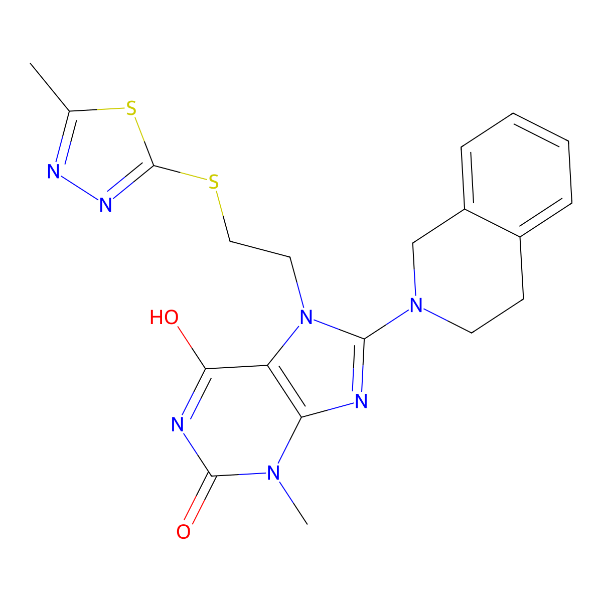 8-(3,4-dihydro-1H-isoquinolin-2-yl)-3-methyl-7-[2-[(5-methyl-1,3,4-thiadiazol-2-yl)sulfanyl]ethyl]purine-2,6-dione molecular structure, CAS 672944-93-3