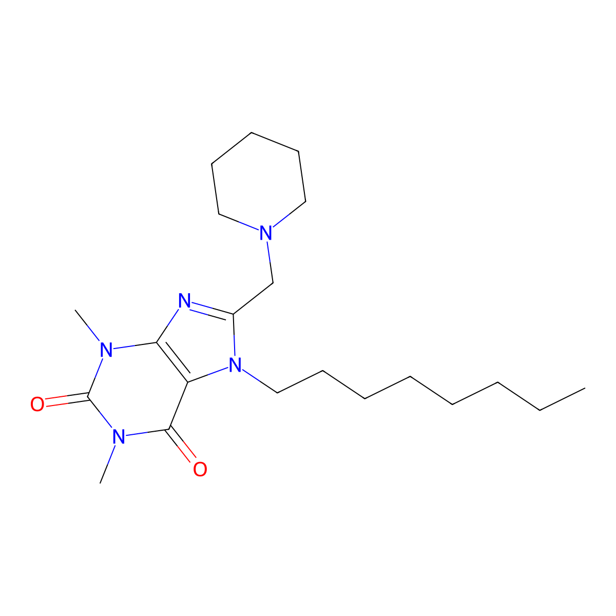 1,3-Dimethyl-7-octyl-8-(piperidin-1-ylmethyl)purine-2,6-dione molecular structure, CAS 672945-12-9