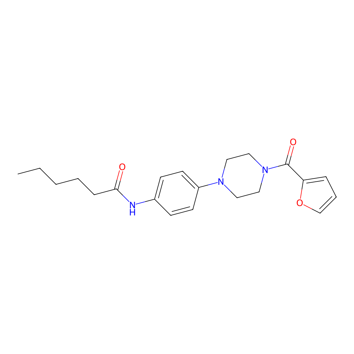 N-[4-[4-(furan-2-carbonyl)piperazin-1-yl]phenyl]hexanamide molecular structure, CAS 672945-30-1