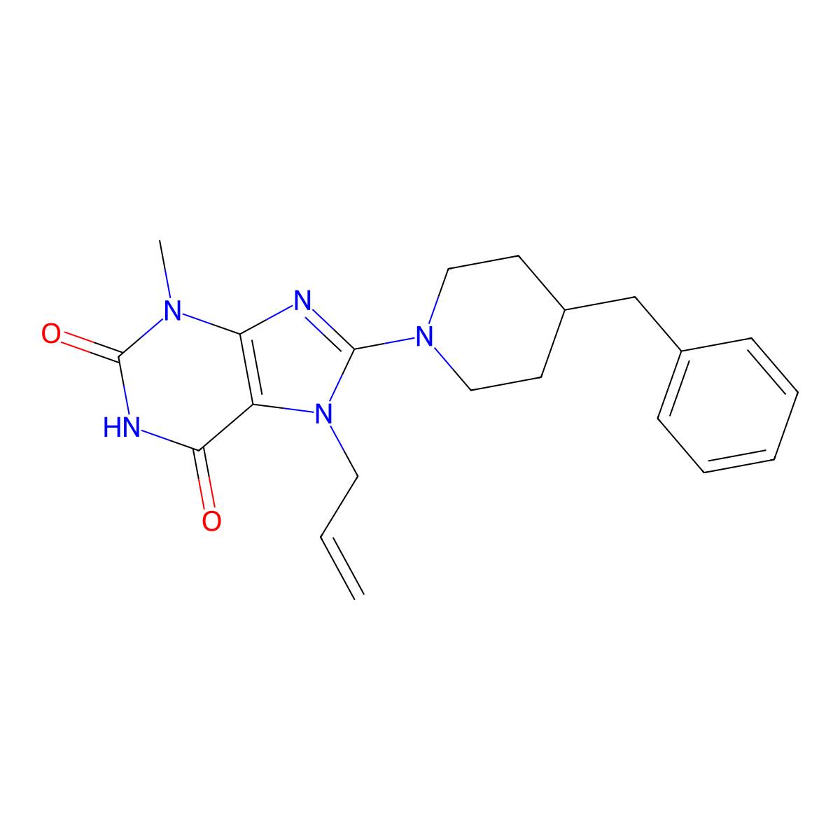 8-(4-Benzylpiperidin-1-yl)-3-methyl-7-prop-2-enylpurine-2,6-dione molecular structure, CAS 672945-37-8