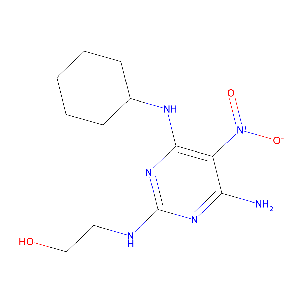 2-[[4-Amino-6-(cyclohexylamino)-5-nitropyrimidin-2-yl]amino]ethanol molecular structure, CAS 672945-41-4