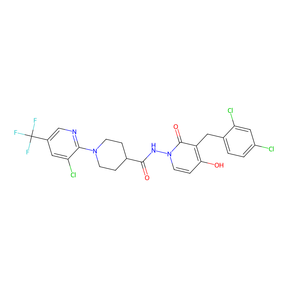 1-[3-chloro-5-(trifluoromethyl)-2-pyridinyl]-N-[3-(2,4-dichlorobenzyl)-4-hydroxy-2-oxo-1(2H)-pyridinyl]-4-piperidinecarboxamide molecular structure, CAS 672949-06-3