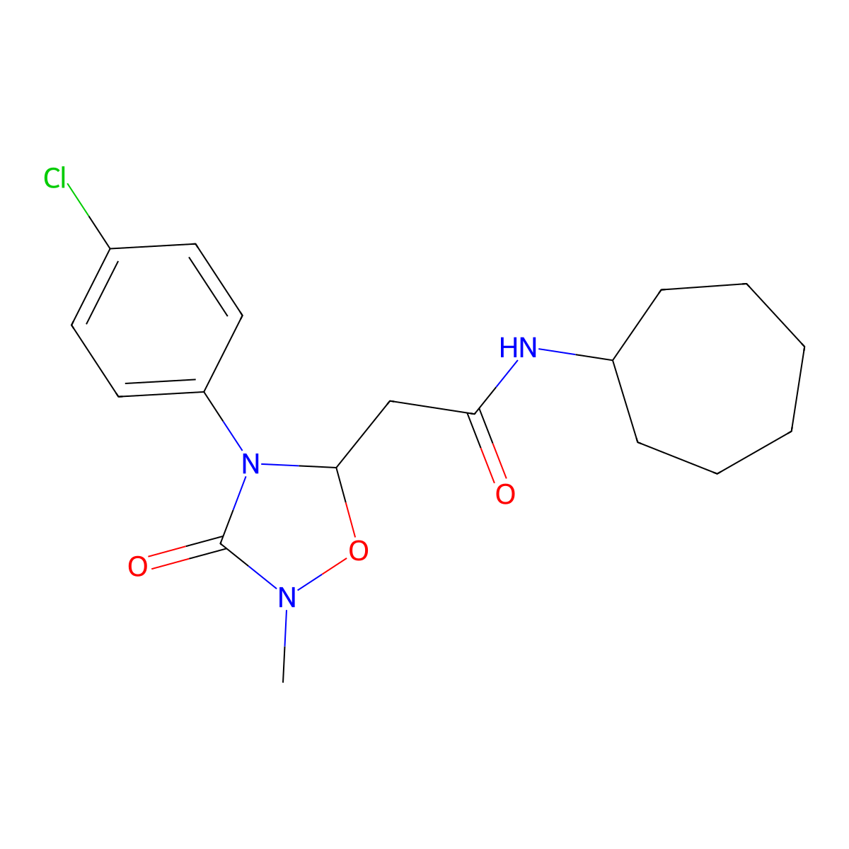 2-[4-(4-chlorophenyl)-2-methyl-3-oxo-1,2,4-oxadiazolan-5-yl]-N-cycloheptylacetamide molecular structure, CAS 672949-07-4