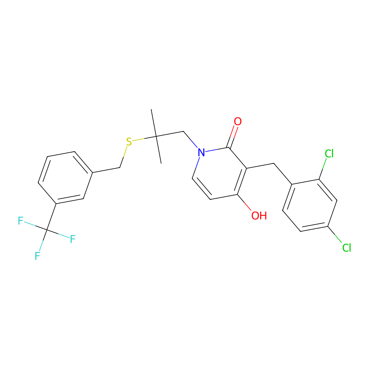 3-(2,4-dichlorobenzyl)-4-hydroxy-1-(2-methyl-2-{[3-(trifluoromethyl)benzyl]sulfanyl}propyl)-2(1H)-pyridinone molecular structure, CAS 672949-09-6