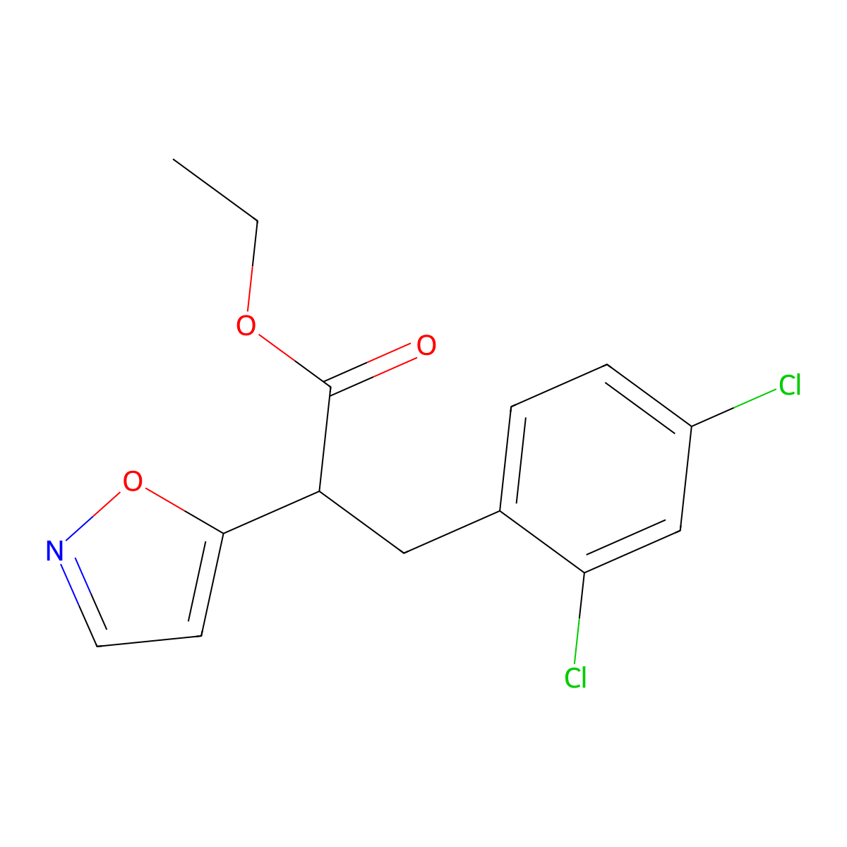 Ethyl 3-(2,4-dichlorophenyl)-2-(1,2-oxazol-5-yl)propanoate molecular structure, CAS 672949-13-2