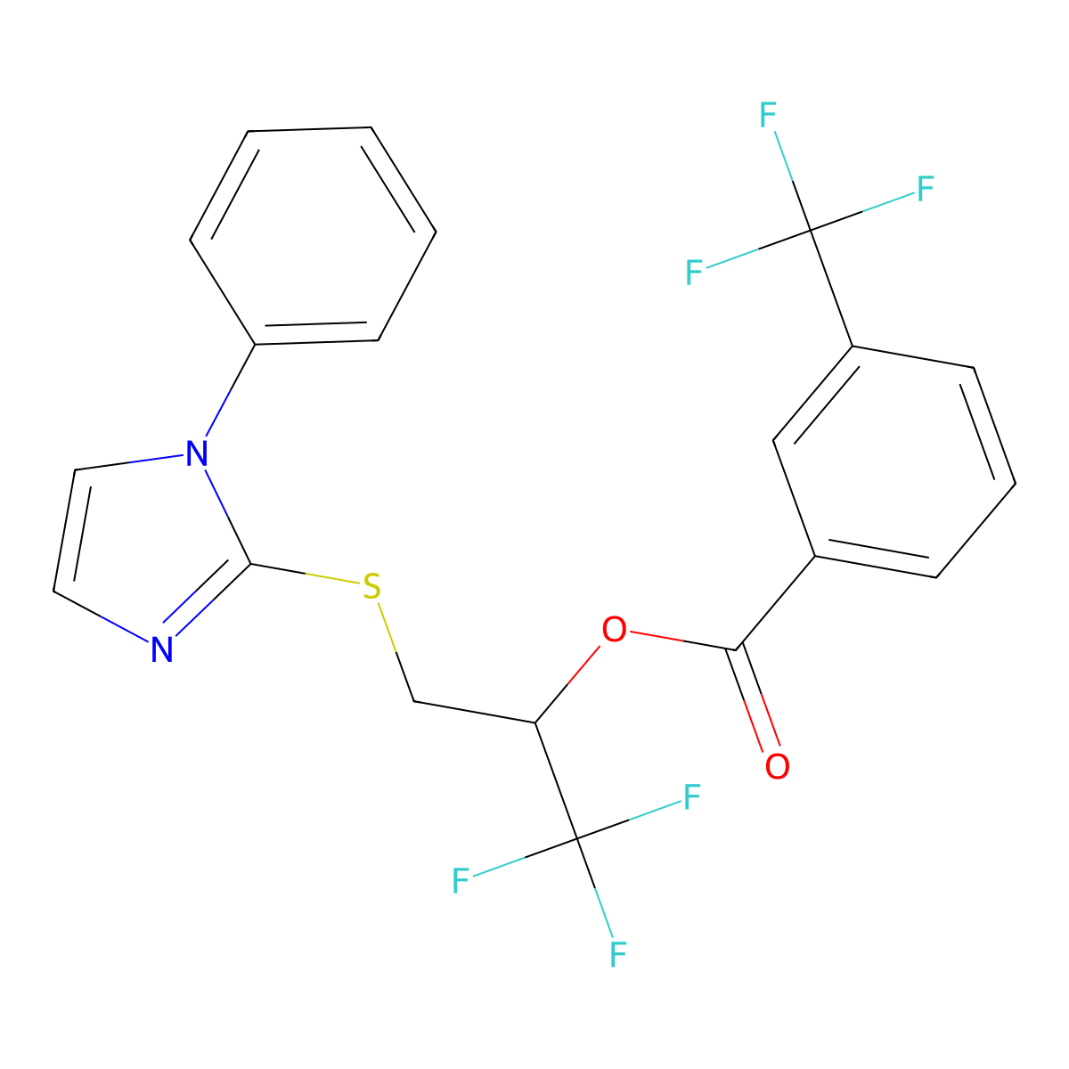 2,2,2-trifluoro-1-{[(1-phenyl-1H-imidazol-2-yl)sulfanyl]methyl}ethyl 3-(trifluoromethyl)benzenecarboxylate molecular structure, CAS 672949-39-2