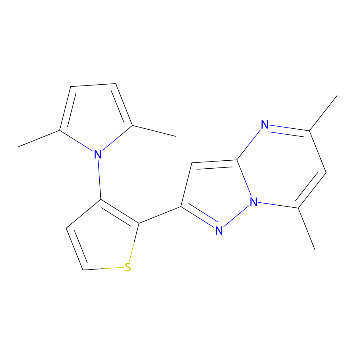 2-[3-(2,5-dimethyl-1H-pyrrol-1-yl)-2-thienyl]-5,7-dimethylpyrazolo[1,5-a]pyrimidine molecular structure, CAS 672949-41-6