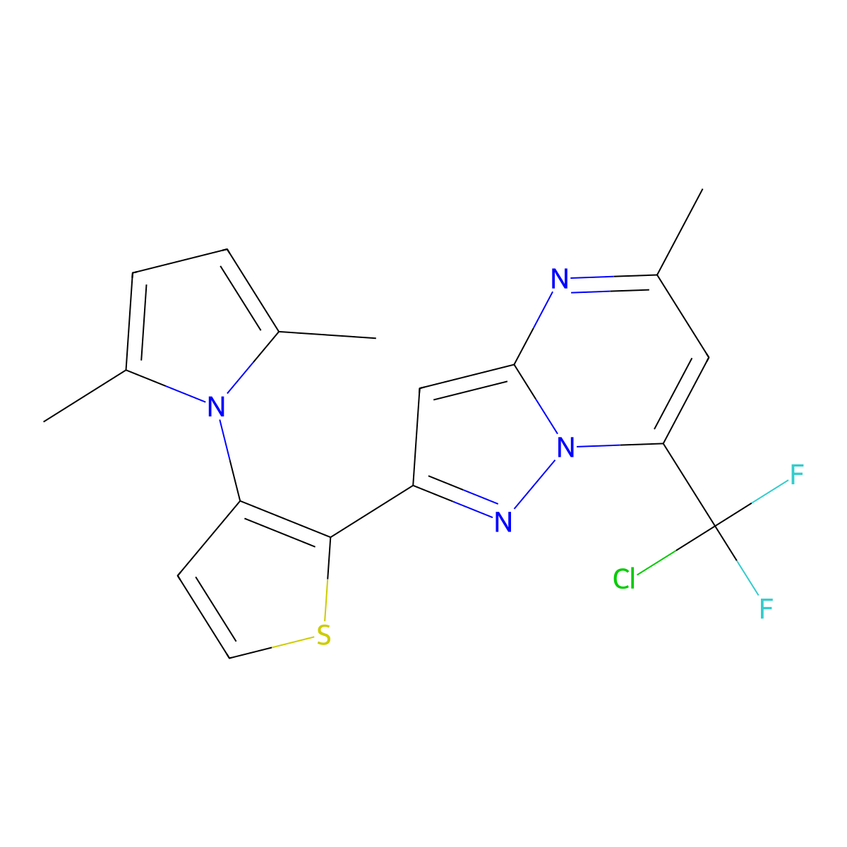 7-[chloro(difluoro)methyl]-2-[3-(2,5-dimethyl-1H-pyrrol-1-yl)-2-thienyl]-5-methylpyrazolo[1,5-a]pyrimidine molecular structure, CAS 672949-51-8