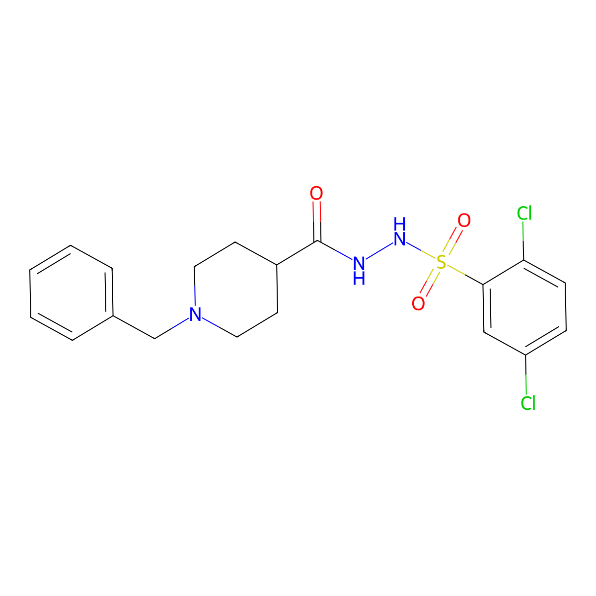 N'-[(1-benzyl-4-piperidinyl)carbonyl]-2,5-dichlorobenzenesulfonohydrazide molecular structure, CAS 672949-72-3