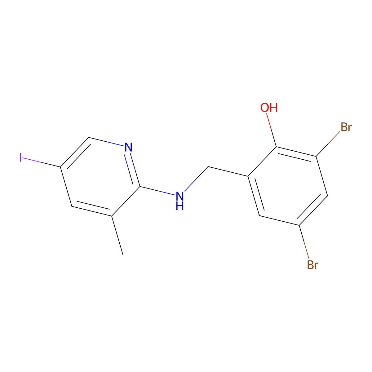 2,4-Dibromo-6-{[(5-iodo-3-methyl-2-pyridinyl)amino]methyl}benzenol molecular structure, CAS 672949-84-7