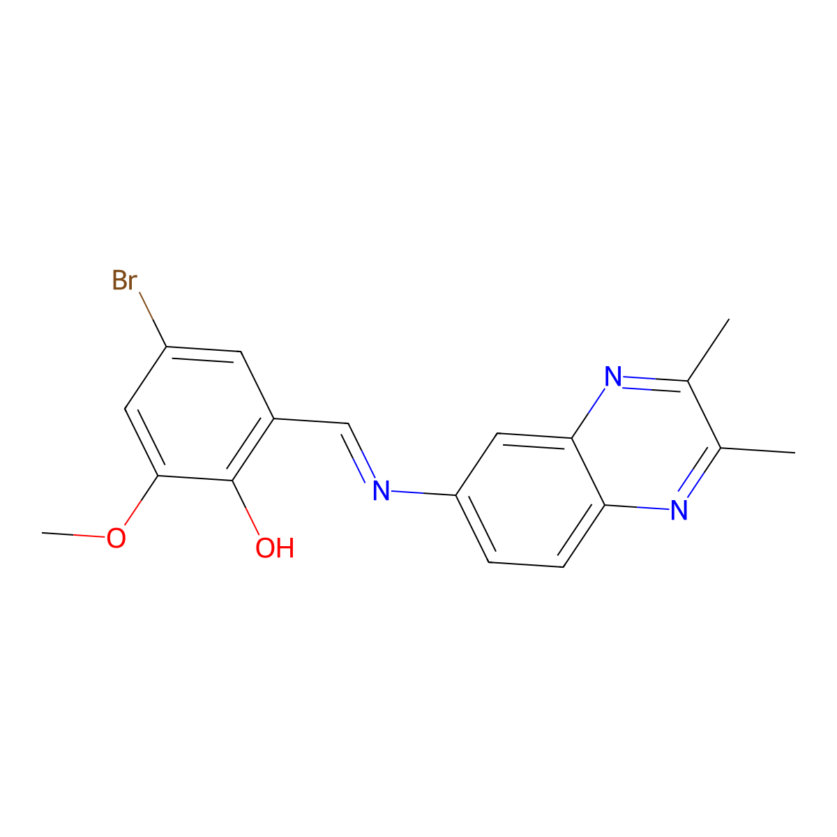 4-Bromo-2-{[(2,3-dimethyl-6-quinoxalinyl)imino]methyl}-6-methoxybenzenol molecular structure, CAS 672949-90-5