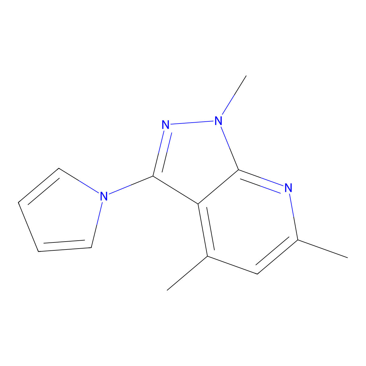 1,4,6-trimethyl-3-(1H-pyrrol-1-yl)-1H-pyrazolo[3,4-b]pyridine molecular structure, CAS 672949-91-6