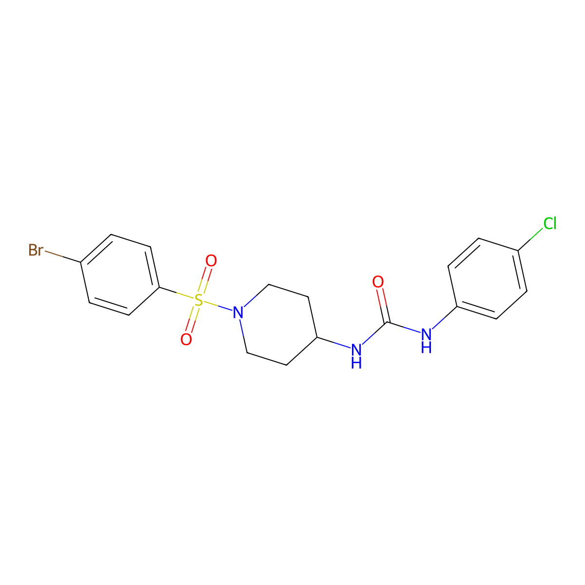 1-[1-(4-Bromophenyl)sulfonylpiperidin-4-yl]-3-(4-chlorophenyl)urea molecular structure, CAS 672950-42-4