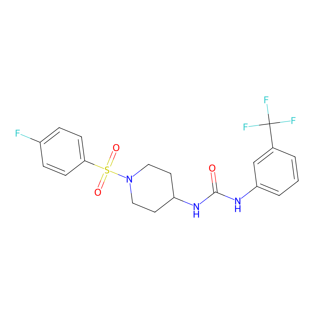 N-{1-[(4-fluorophenyl)sulfonyl]-4-piperidinyl}-N'-[3-(trifluoromethyl)phenyl]urea molecular structure, CAS 672950-45-7
