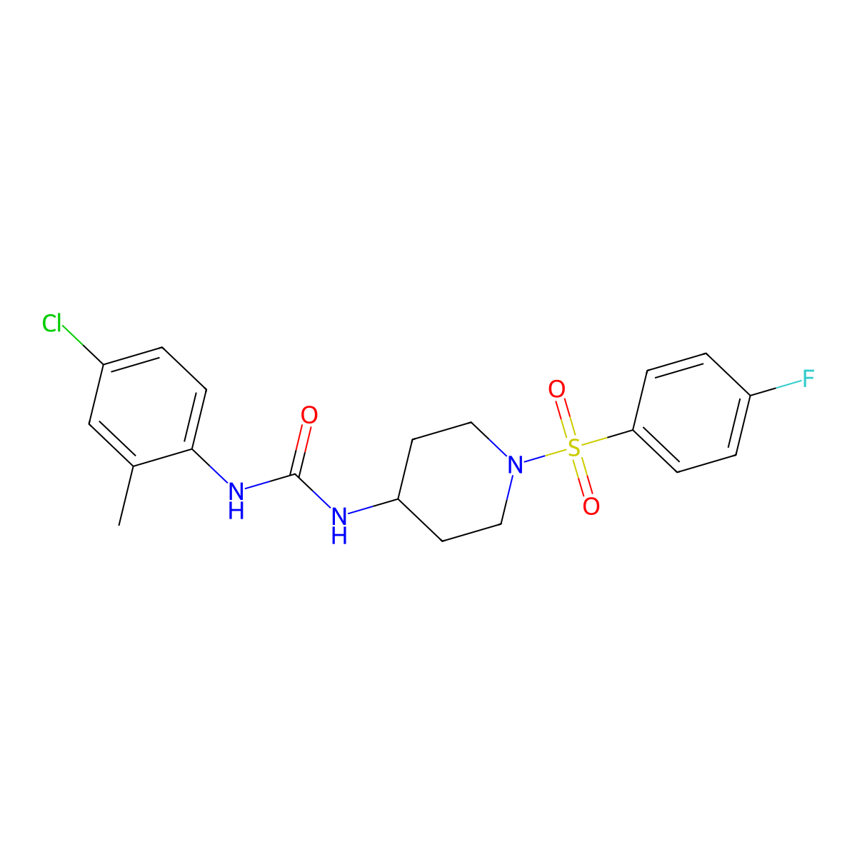 N-(4-chloro-2-methylphenyl)-N'-{1-[(4-fluorophenyl)sulfonyl]-4-piperidinyl}urea molecular structure, CAS 672950-46-8