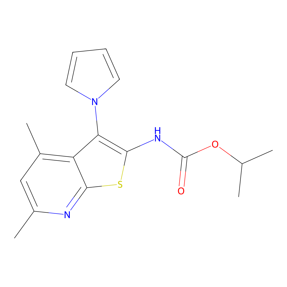 isopropyl N-[4,6-dimethyl-3-(1H-pyrrol-1-yl)thieno[2,3-b]pyridin-2-yl]carbamate molecular structure, CAS 672950-51-5