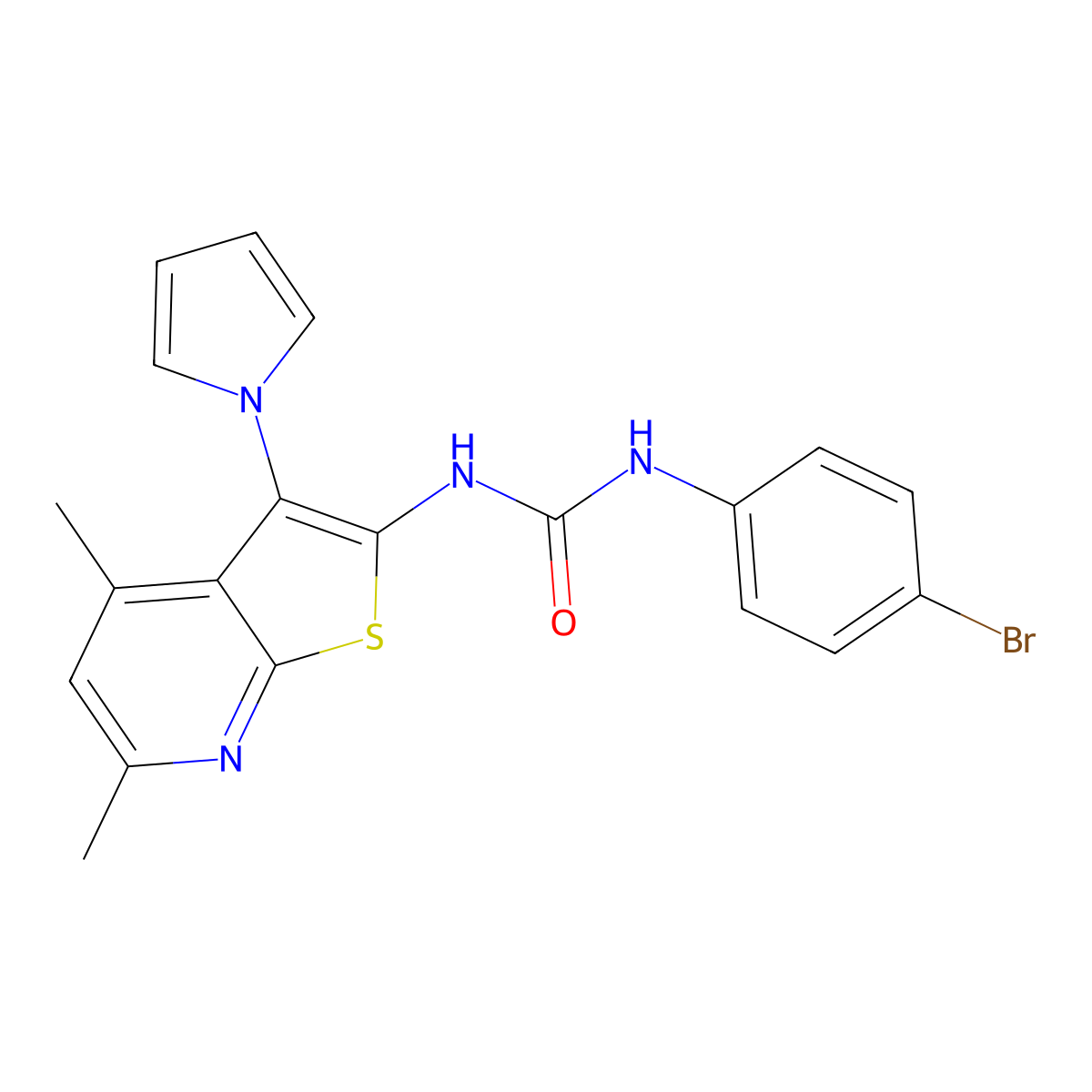 N-(4-bromophenyl)-N'-[4,6-dimethyl-3-(1H-pyrrol-1-yl)thieno[2,3-b]pyridin-2-yl]urea molecular structure, CAS 672950-54-8