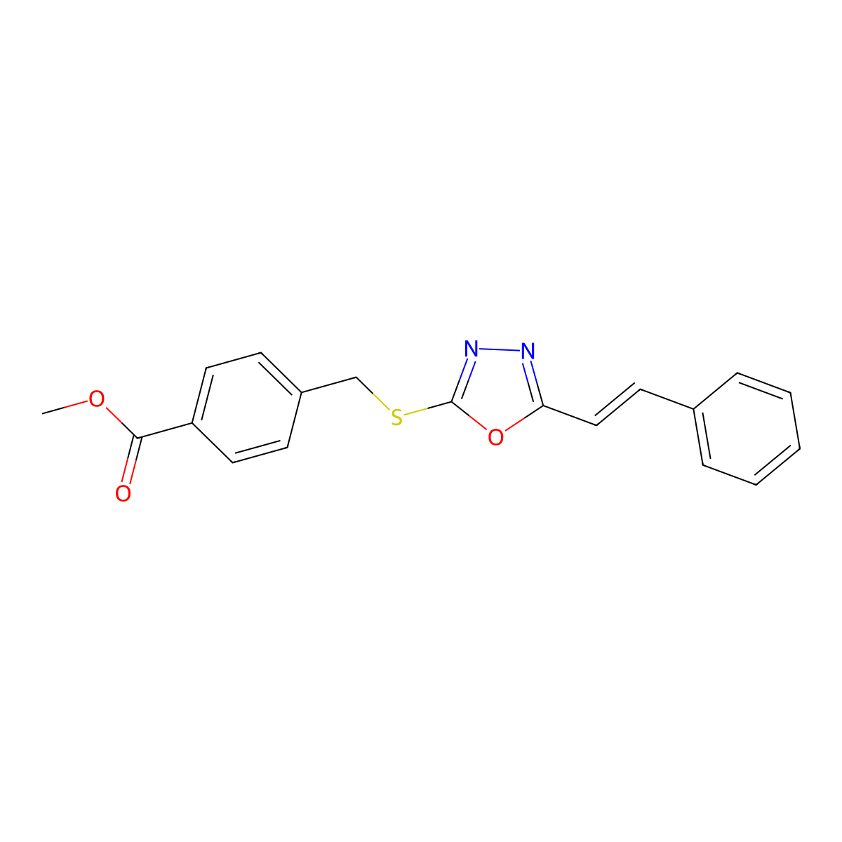 methyl 4-[({5-[(E)-2-phenylethenyl]-1,3,4-oxadiazol-2-yl}sulfanyl)methyl]benzenecarboxylate molecular structure, CAS 672950-62-8