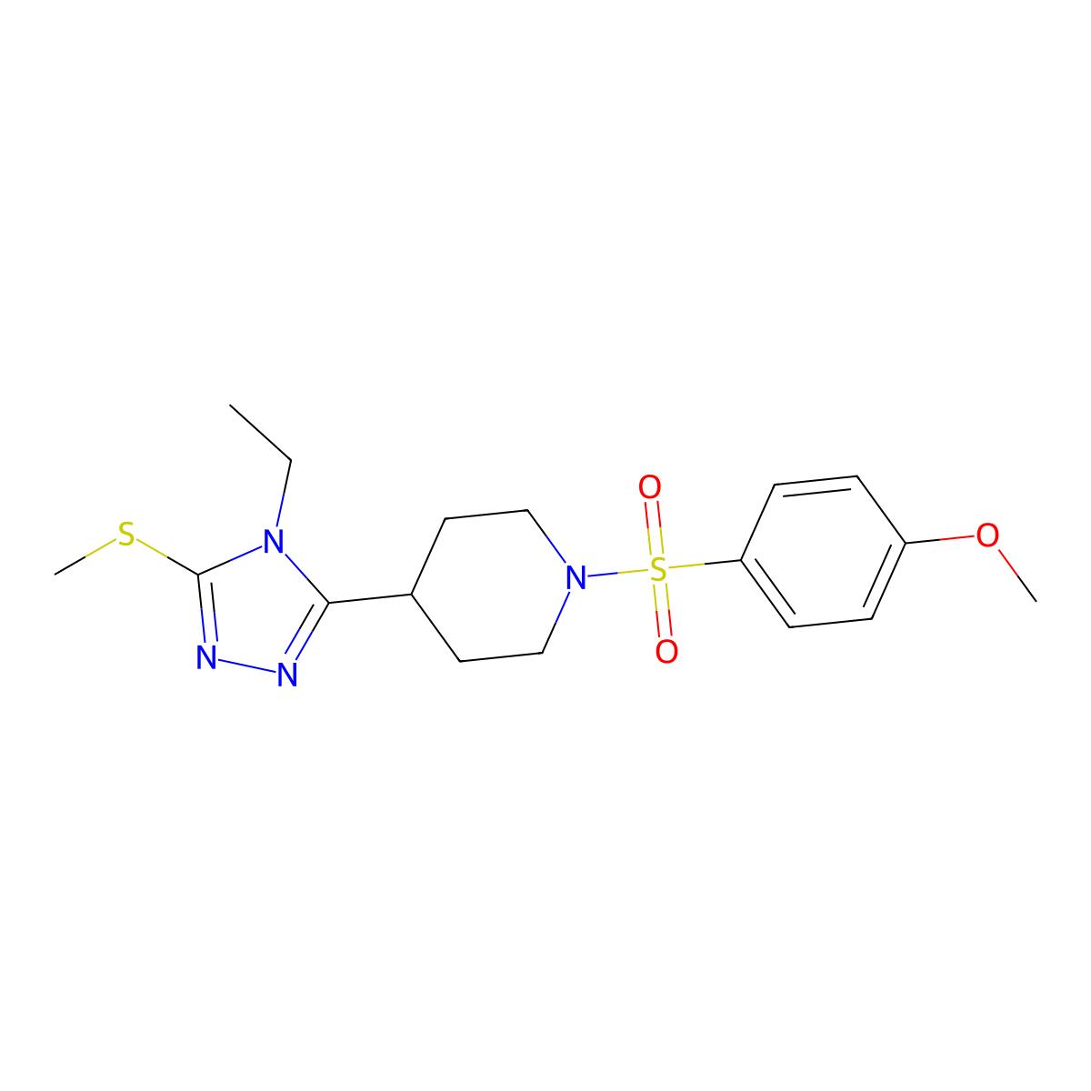 4-({4-[4-ethyl-5-(methylsulfanyl)-4H-1,2,4-triazol-3-yl]piperidino}sulfonyl)phenyl methyl ether molecular structure, CAS 672950-64-0