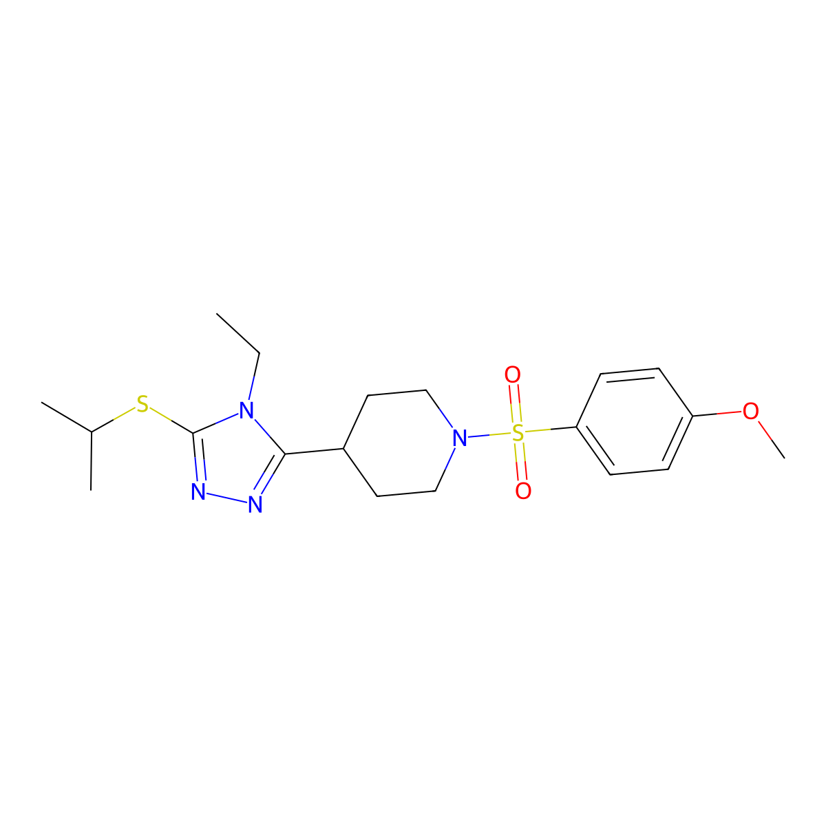4-[4-ethyl-5-(isopropylsulfanyl)-4H-1,2,4-triazol-3-yl]-1-[(4-methoxyphenyl)sulfonyl]piperidine molecular structure, CAS 672950-65-1