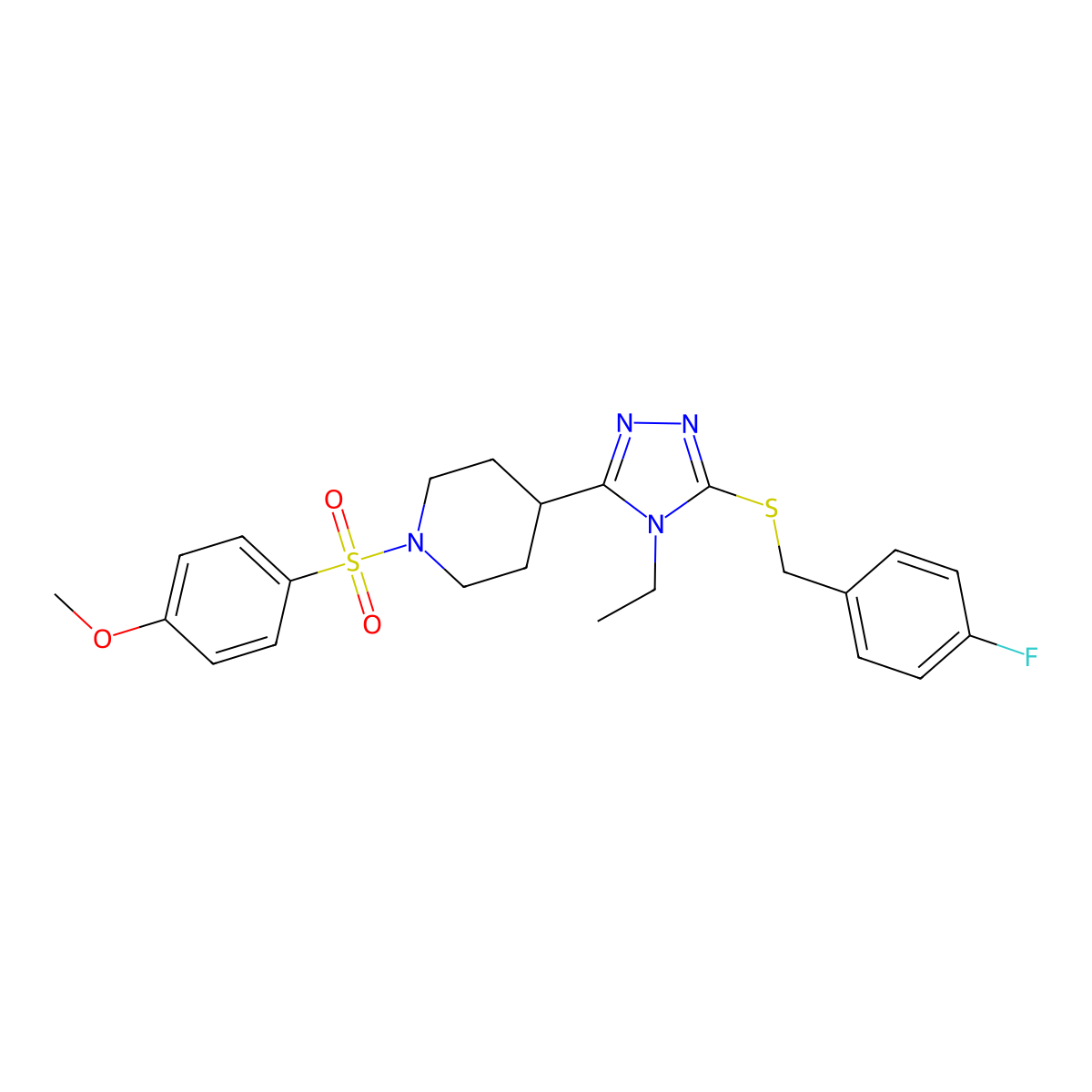 4-{4-ethyl-5-[(4-fluorobenzyl)sulfanyl]-4H-1,2,4-triazol-3-yl}-1-[(4-methoxyphenyl)sulfonyl]piperidine molecular structure, CAS 672950-66-2