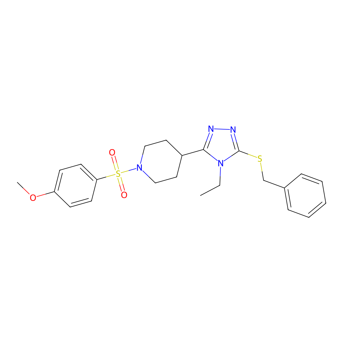 4-[5-(benzylsulfanyl)-4-ethyl-4H-1,2,4-triazol-3-yl]-1-[(4-methoxyphenyl)sulfonyl]piperidine molecular structure, CAS 672950-67-3