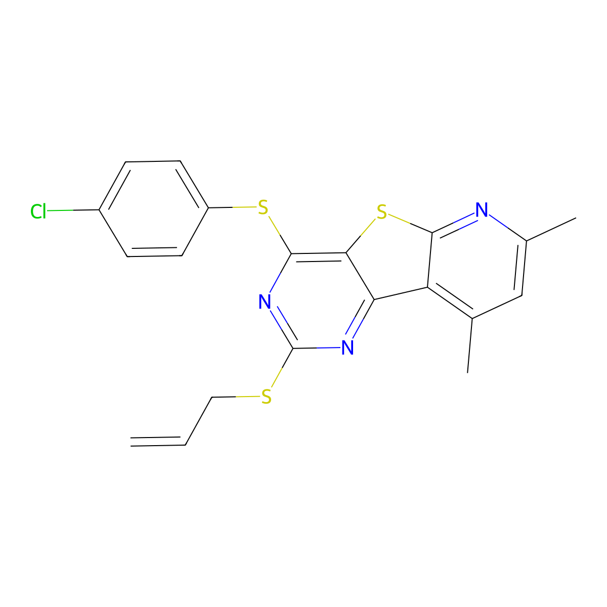 2-(Allylsulfanyl)-4-[(4-chlorophenyl)sulfanyl]-7,9-dimethylpyrido[3',2':4,5]thieno[3,2-d]pyrimidine molecular structure, CAS 672950-76-4