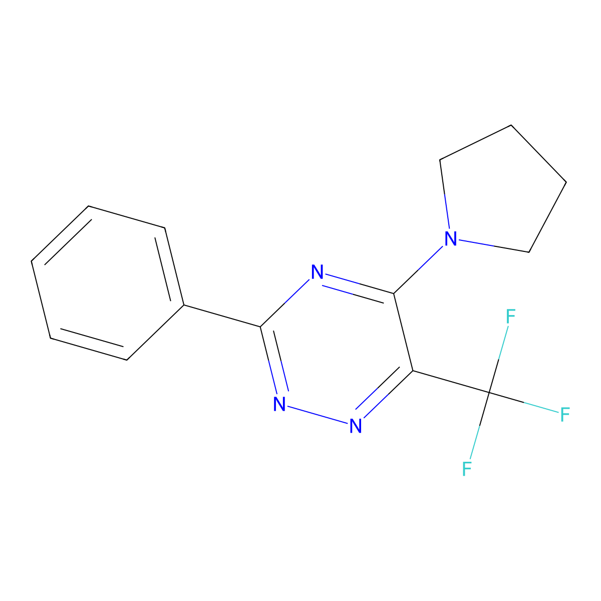 3-Phenyl-5-(1-pyrrolidinyl)-6-(trifluoromethyl)-1,2,4-triazine molecular structure, CAS 672950-82-2