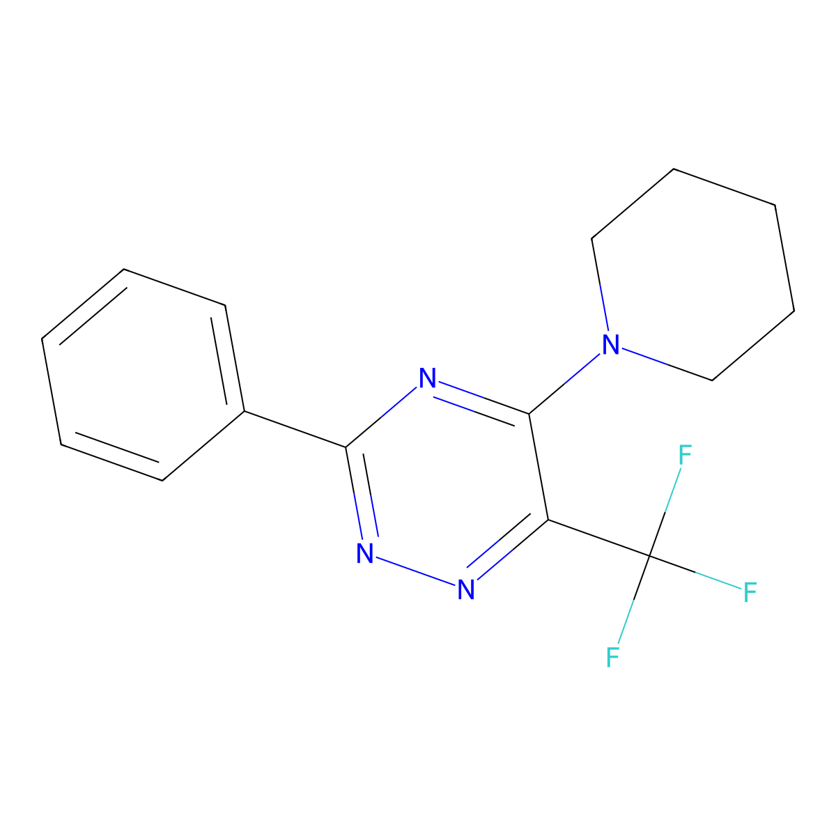 3-Phenyl-5-piperidino-6-(trifluoromethyl)-1,2,4-triazine molecular structure, CAS 672950-83-3
