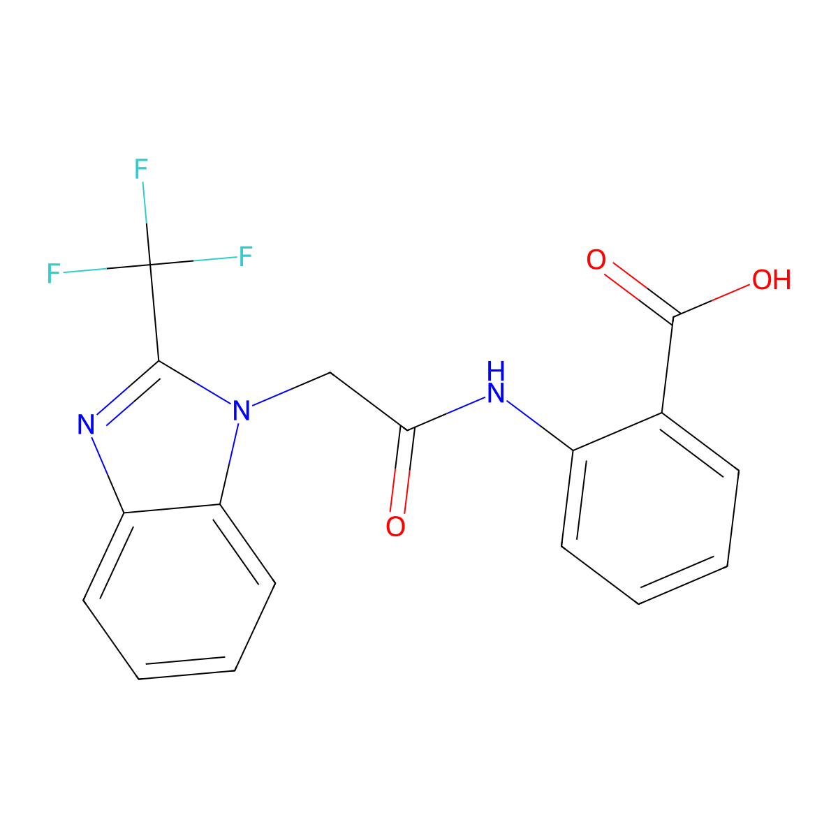 2-({2-[2-(trifluoromethyl)-1H-1,3-benzimidazol-1-yl]acetyl}amino)benzenecarboxylic acid molecular structure, CAS 672950-89-9