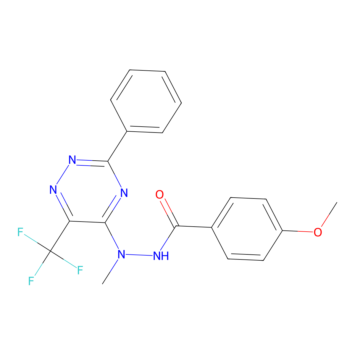 4-methoxy-N'-methyl-N'-[3-phenyl-6-(trifluoromethyl)-1,2,4-triazin-5-yl]benzohydrazide molecular structure, CAS 672950-94-6