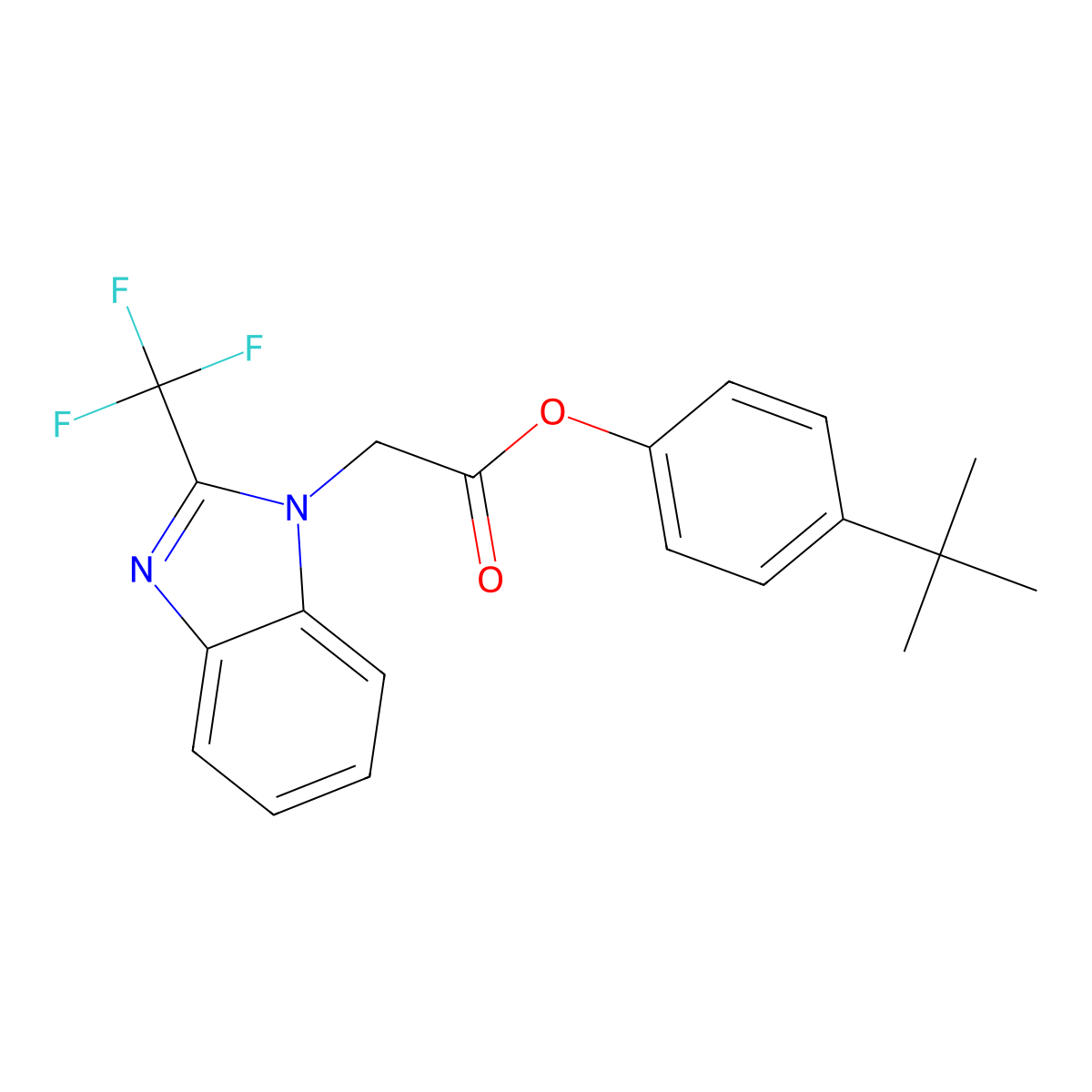 4-(tert-butyl)phenyl 2-[2-(trifluoromethyl)-1H-1,3-benzimidazol-1-yl]acetate molecular structure, CAS 672951-00-7