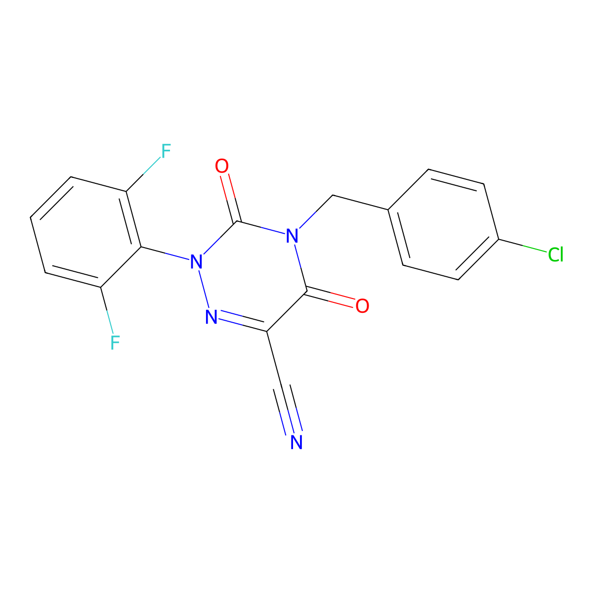 4-(4-Chlorobenzyl)-2-(2,6-difluorophenyl)-3,5-dioxo-2,3,4,5-tetrahydro-1,2,4-triazine-6-carbonitrile molecular structure, CAS 672951-30-3