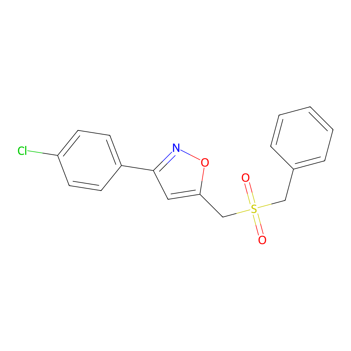 Benzyl [3-(4-chlorophenyl)-5-isoxazolyl]methyl sulfone molecular structure, CAS 672951-34-7
