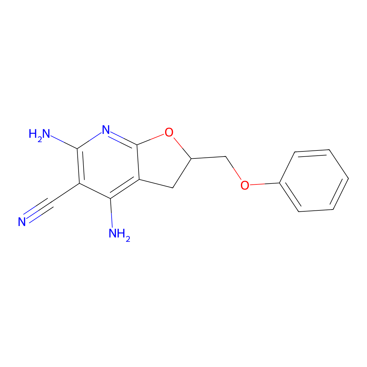 4,6-Diamino-2-(phenoxymethyl)-2,3-dihydrofuro[2,3-b]pyridine-5-carbonitrile molecular structure, CAS 672951-59-6