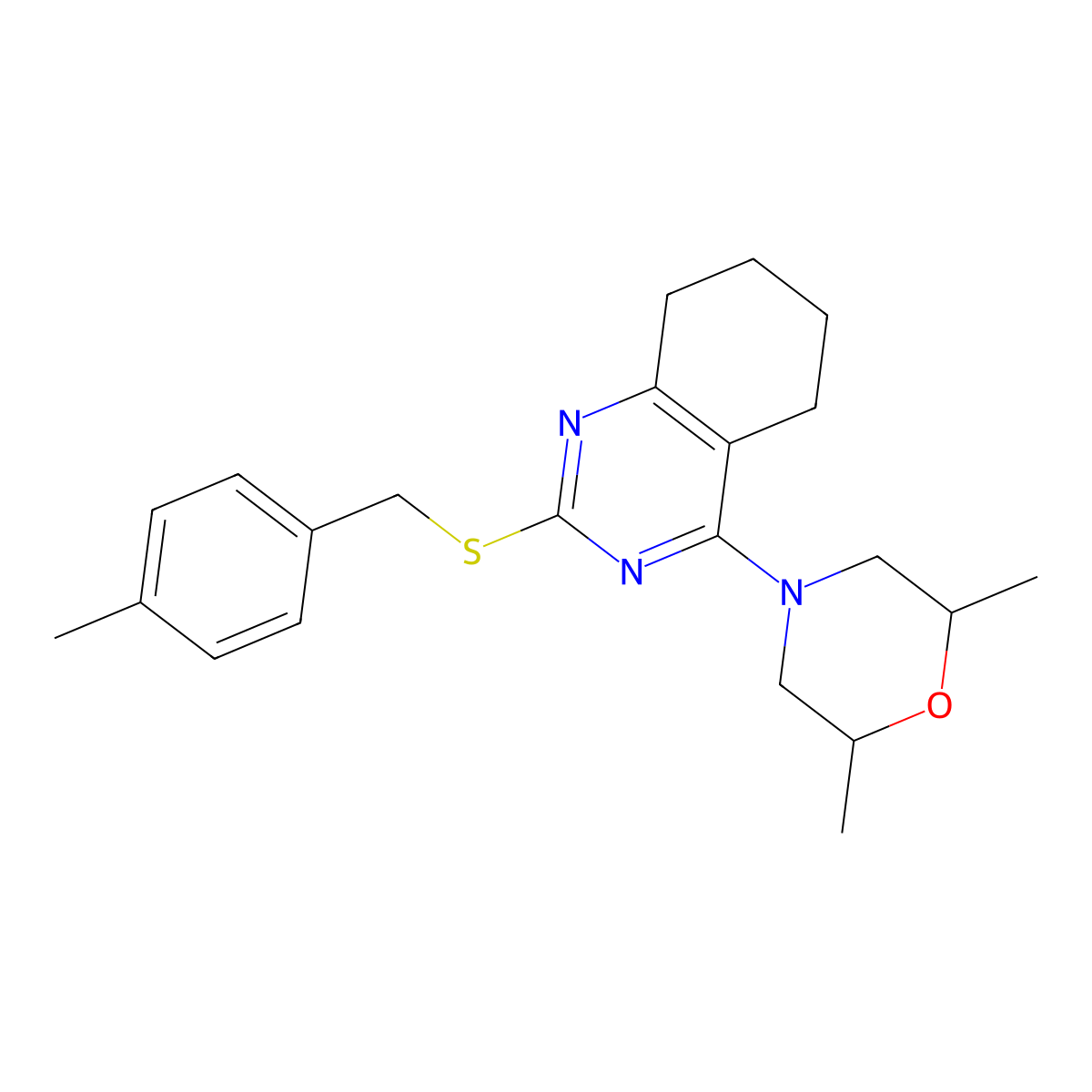 4-(2,6-Dimethylmorpholino)-5,6,7,8-tetrahydro-2-quinazolinyl 4-methylbenzyl sulfide molecular structure, CAS 672951-64-3
