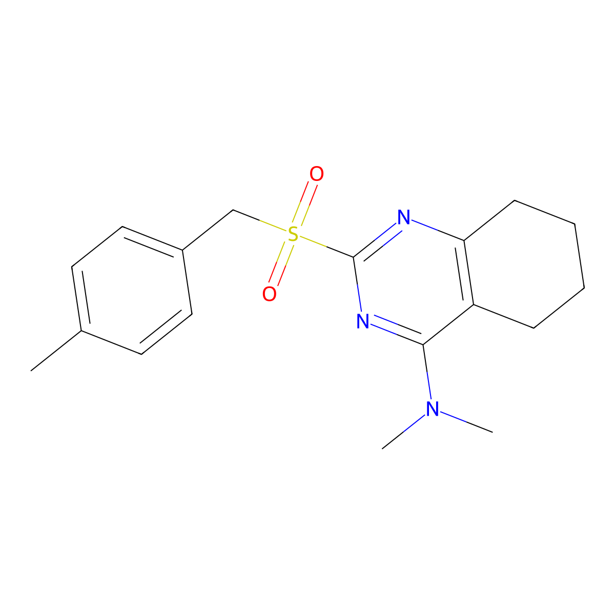 N,N-dimethyl-2-[(4-methylbenzyl)sulfonyl]-5,6,7,8-tetrahydro-4-quinazolinamine molecular structure, CAS 672951-65-4